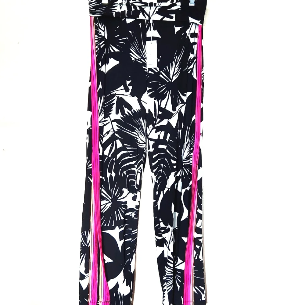 Trina Turk Black White Floral Swim Coverup with Hot Pink Trim